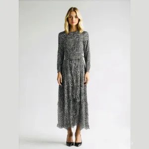 Aritzia long floral dress flowy white and black long sleeve belted
