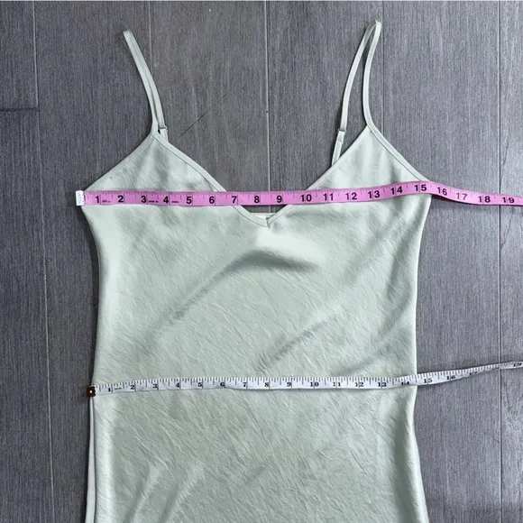 Aritzia Wilfred Only Slip Maxi Dress Silver Sage Green XS Silky Satin Minimalist