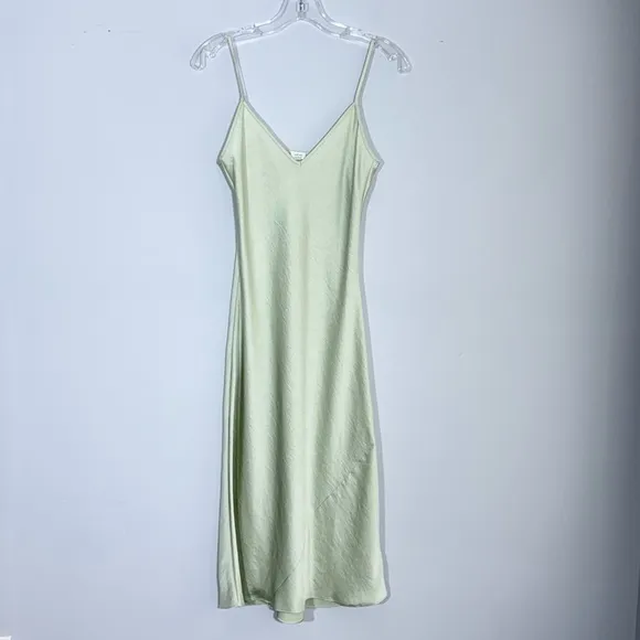 Aritzia Wilfred Only Slip Maxi Dress Silver Sage Green XS Silky Satin Minimalist
