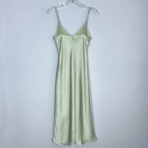 Aritzia Wilfred Only Slip Maxi Dress Silver Sage Green XS Silky Satin Minimalist