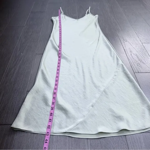 Aritzia Wilfred Only Slip Maxi Dress Silver Sage Green XS Silky Satin Minimalist