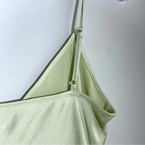 Aritzia Wilfred Only Slip Maxi Dress Silver Sage Green XS Silky Satin Minimalist