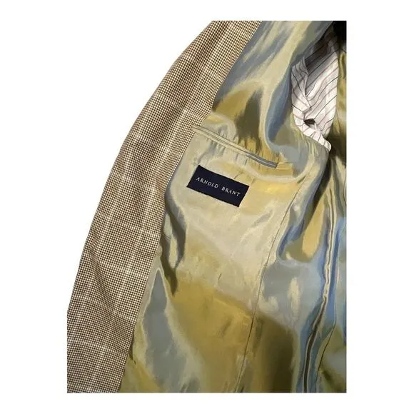 Arnold Brant Men’s 100% Cashmere Sport Coat Shepherd's Check 42R Long Sleeves