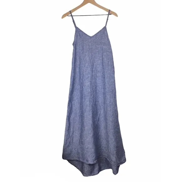 ARTISAN NY Maxi Dress Linen Chambray Spaghetti Strap Sun Beach Minimalist XS