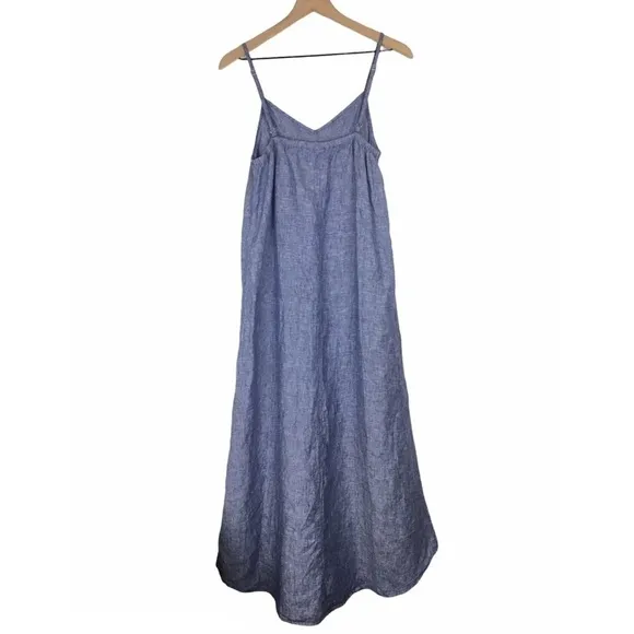 ARTISAN NY Maxi Dress Linen Chambray Spaghetti Strap Sun Beach Minimalist XS