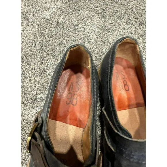 AS 98 Mens Blue Leather Shoes Buckle Fringe Size 42 (8.5/9)EUC