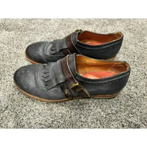 AS 98 Mens Blue Leather Shoes Buckle Fringe Size 42 (8.5/9)EUC