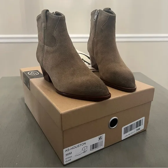 ASH Houston Suede Leather Western Heel Zip Ankle Boots Dune Brown Tan 36 6
