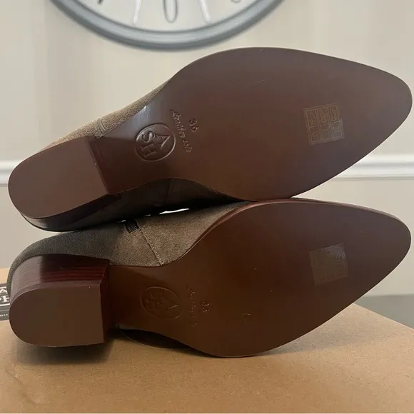 ASH Houston Suede Leather Western Heel Zip Ankle Boots Dune Brown Tan 36 6