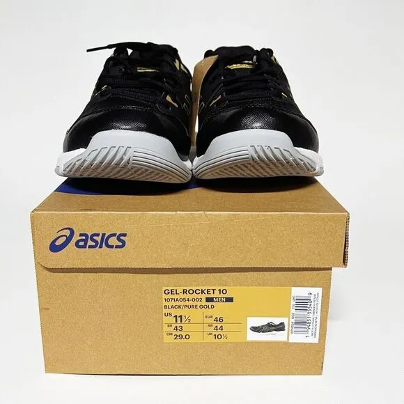 ASICS GEL-Rocket 10 Volleyball Shoes Men’s Size 11.5 Black/Gold 1071A054-002 NWB