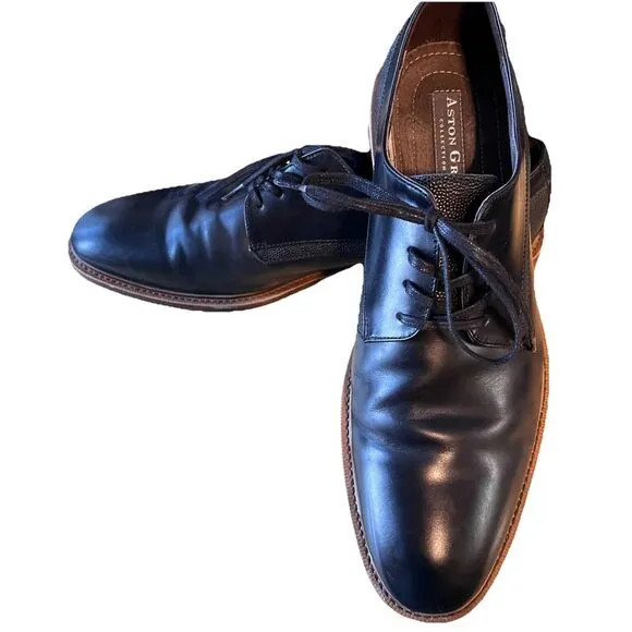 Aston‎ Grey Size 10 M  Lace Up Black Adayde Leather  Shoes MEN'S EUC Dressy