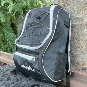 Athletico Gear NEW vinyl mash adjustable black backpack white trim school sports