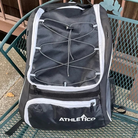 Athletico Gear NEW vinyl mash adjustable black backpack white trim school sports
