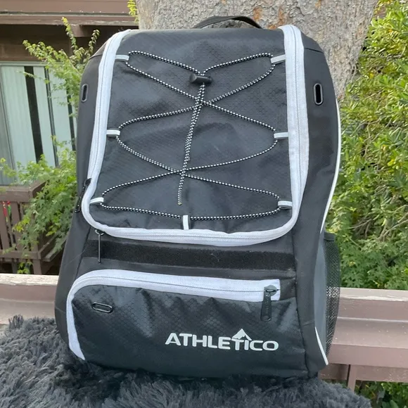 Athletico Gear NEW vinyl mash adjustable black backpack white trim school sports