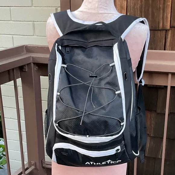 Athletico Gear NEW vinyl mash adjustable black backpack white trim school sports