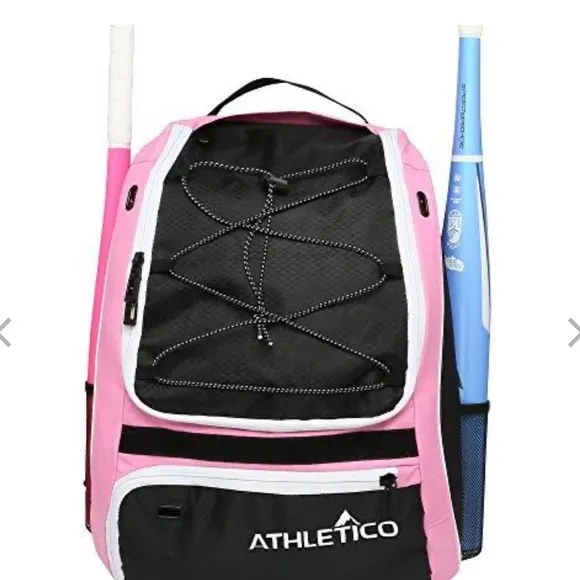 Athletico Gear NEW vinyl mash adjustable black backpack white trim school sports