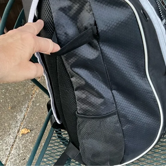 Athletico Gear NEW vinyl mash adjustable black backpack white trim school sports