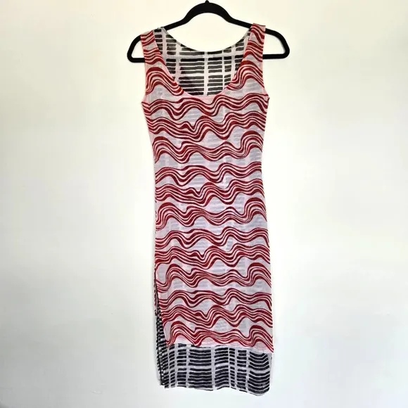 Atlein Tulle Double Layer Midi Dress Women's 6 Artsy Eclectic Luxury Psychedelic