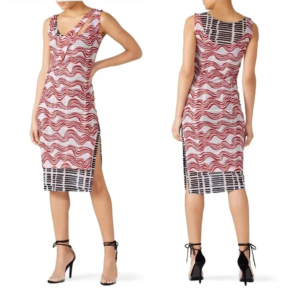 Atlein Tulle Double Layer Midi Dress Women's 6 Artsy Eclectic Luxury Psychedelic