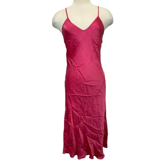 ATM Anthony Thomas Melillo Pink Silk Minimalist V Neck Slip Dress NWOT S $395