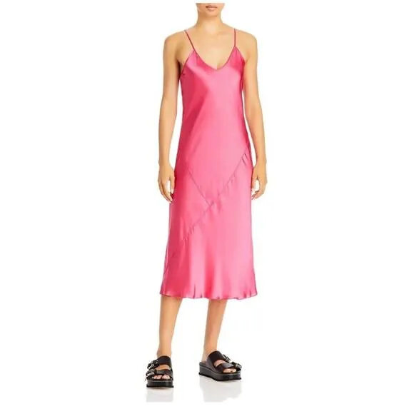 ATM Anthony Thomas Melillo Pink Silk Minimalist V Neck Slip Dress NWOT S $395