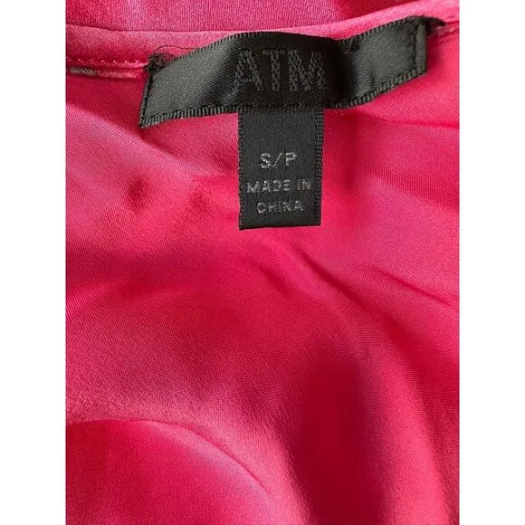 ATM Anthony Thomas Melillo Pink Silk Minimalist V Neck Slip Dress NWOT S $395