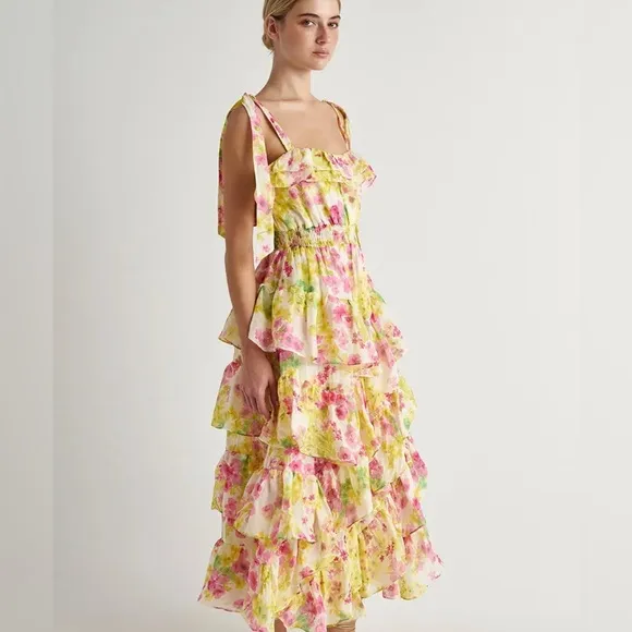 August Floral Tiered Maxi Dress Size Small - Greece Luxury Resort Wear. NWT Rami