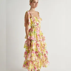 August Floral Tiered Maxi Dress Size Small - Greece Luxury Resort Wear. NWT Rami