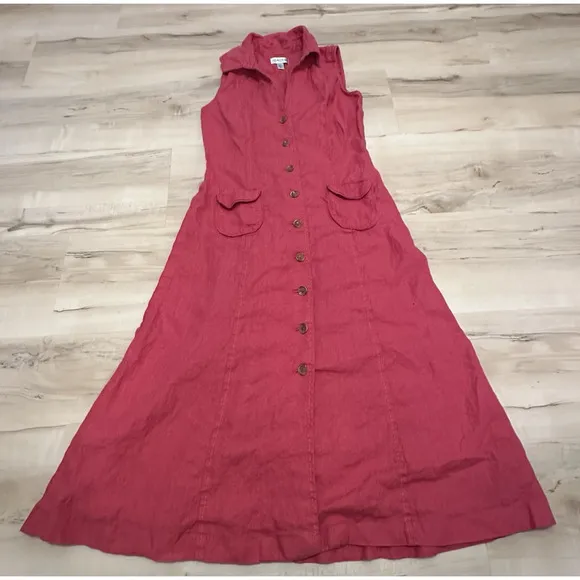 Austin Reed Women 6 Dress Maxi 100% Linen Sleeveless Red Minimalist Lagenlook