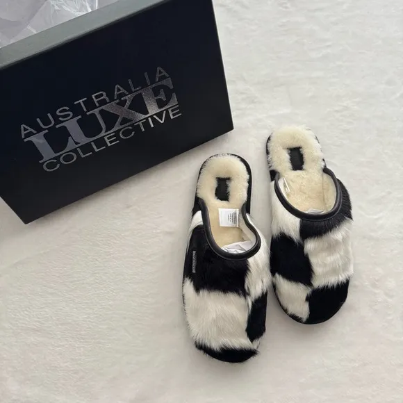 Australia Luxe Collection Heiress Luxurious Black and White Slippers Large 10/11