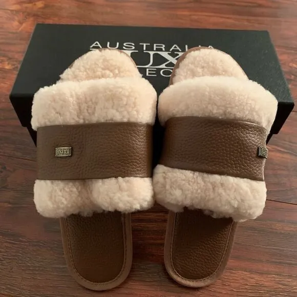 💖Australia luxe Collective shearling  slip-on leather slipper size 7 and 8, new