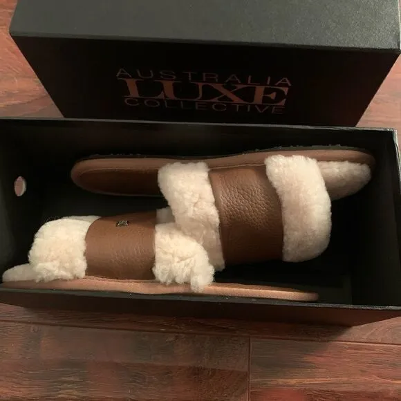 💖Australia luxe Collective shearling  slip-on leather slipper size 7 and 8, new