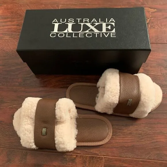 💖Australia luxe Collective shearling  slip-on leather slipper size 7 and 8, new