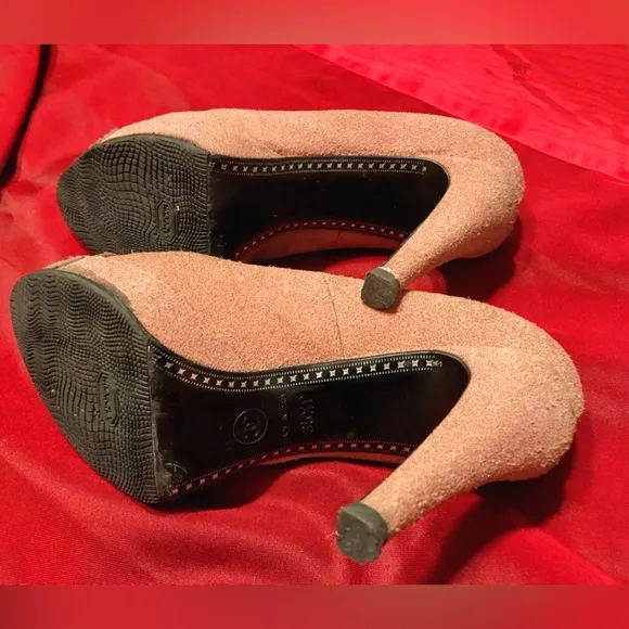 Authentic Chanel Pink and Brown Sparkle Heels Pumps Shoes