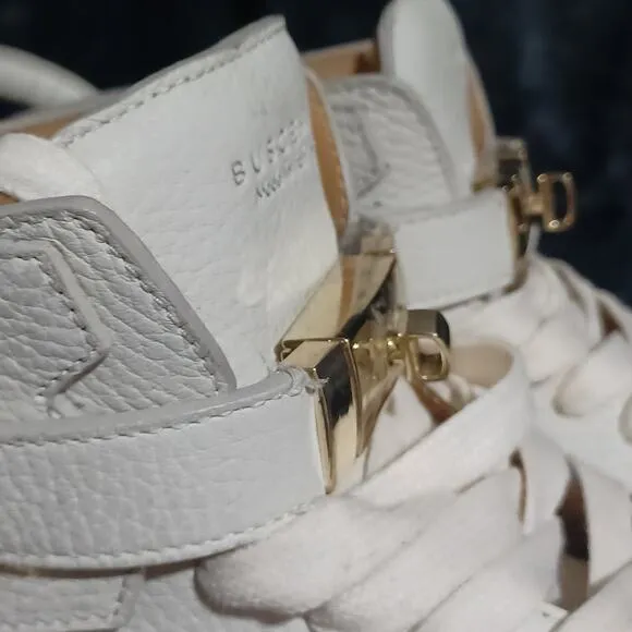 Authentic Men's Buscemi Hi-Top Sneakers Leather Gold Lock White 46 (12-13)