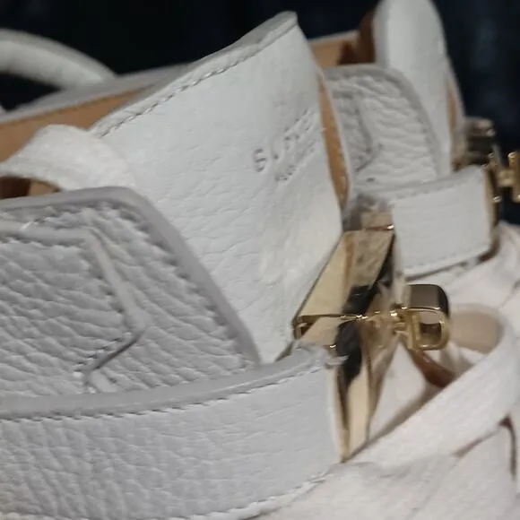 Authentic Men's Buscemi Hi-Top Sneakers Leather Gold Lock White 46 (12-13)