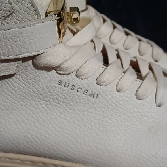 Authentic Men's Buscemi Hi-Top Sneakers Leather Gold Lock White 46 (12-13)