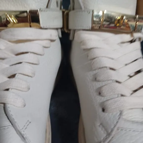 Authentic Men's Buscemi Hi-Top Sneakers Leather Gold Lock White 46 (12-13)