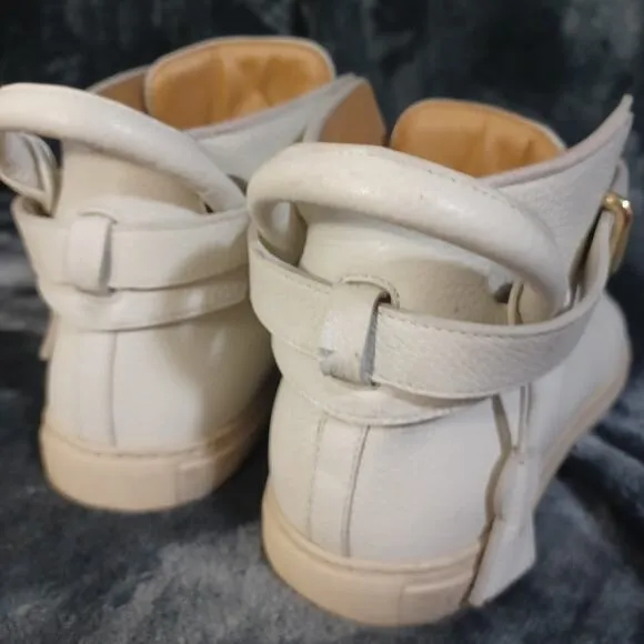 Authentic Men's Buscemi Hi-Top Sneakers Leather Gold Lock White 46 (12-13)