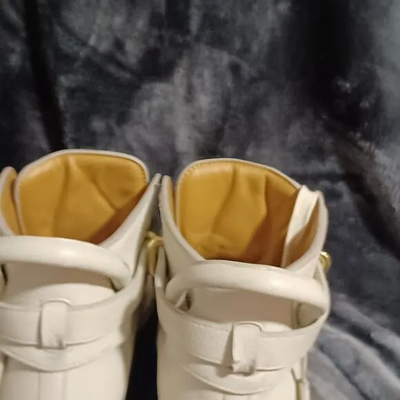 Authentic Men's Buscemi Hi-Top Sneakers Leather Gold Lock White 46 (12-13)