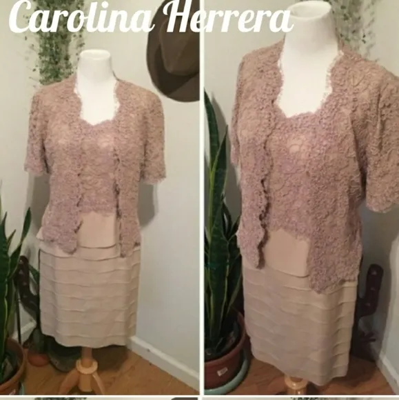 AUTHENTIC Vintage Carolina Herrera Dress &amp; Jacket Luxury Celeb Style Designer