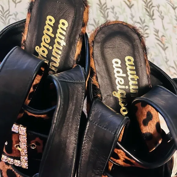 Autumn Adeigbo Brown Platform Shoes with Rhinestone Buckles