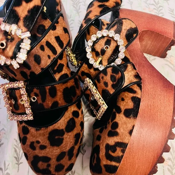 Autumn Adeigbo Brown Platform Shoes with Rhinestone Buckles