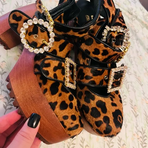 Autumn Adeigbo Brown Platform Shoes with Rhinestone Buckles