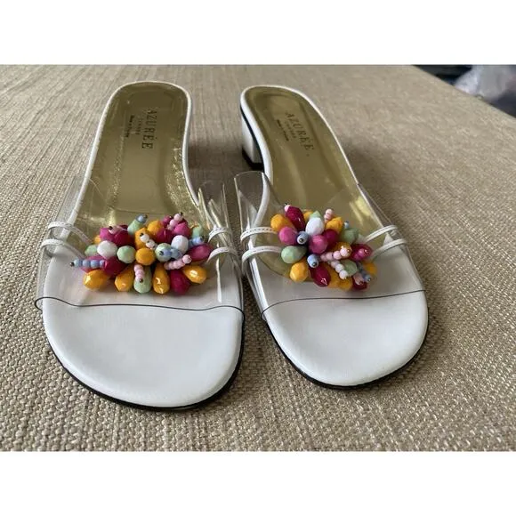 AZUREE CANNES sandals MACARO MULTI SLIDE DRESSY MULE WITH LOW HEEL 8