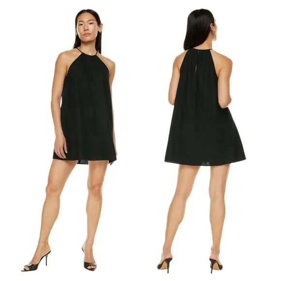 Babaton Aritzia Black Halter Savile Poplin Mini Dress 2XS Minimalist LBD Gothic