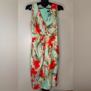 Badgley Mischka Floral Dress Aqua Blue Size 8 Classy Luxury Vacation Wedding