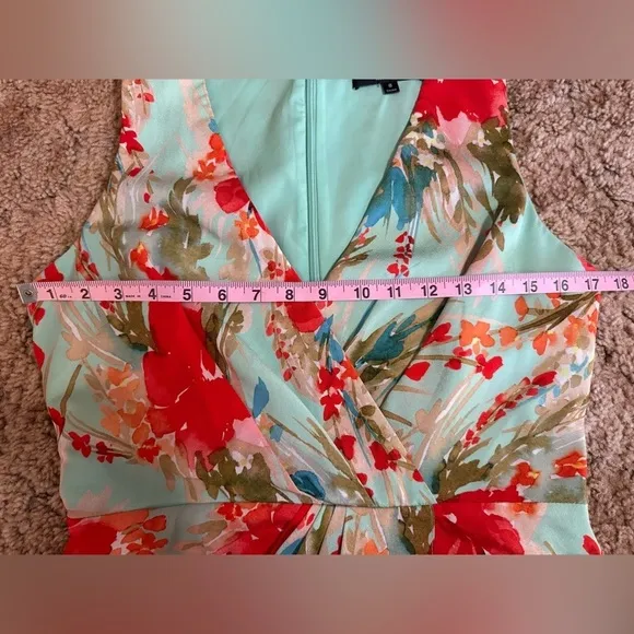Badgley Mischka Floral Dress Aqua Blue Size 8 Classy Luxury Vacation Wedding