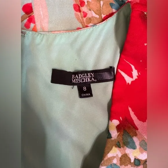Badgley Mischka Floral Dress Aqua Blue Size 8 Classy Luxury Vacation Wedding