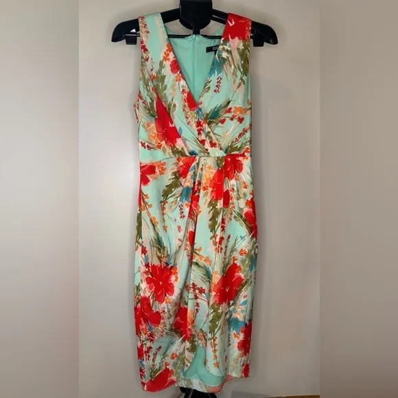 Badgley Mischka Floral Dress Aqua Blue Size 8 Classy Luxury Vacation Wedding
